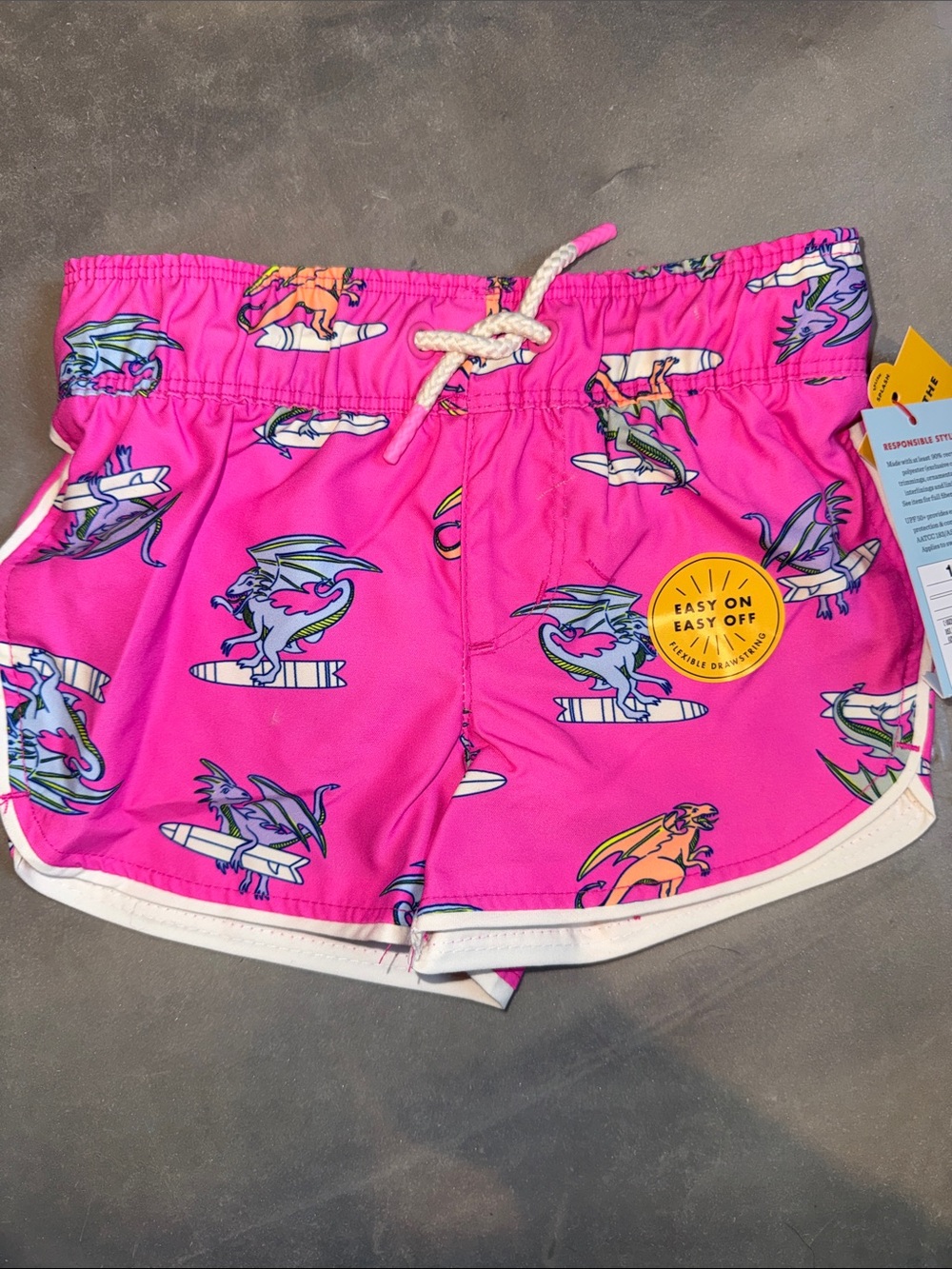 NWT Cat & Jack Pink Surfing Dragon Swim Trunks Board Shorts 12M UPF 50+